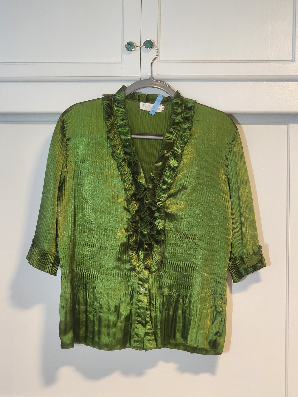 Green Ruffled V-Neck Women's Top